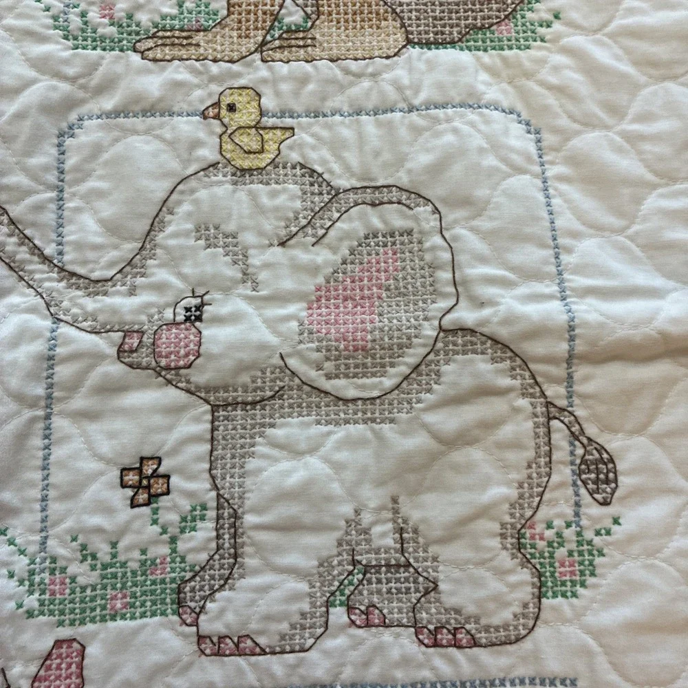 Cross Stitch Baby Quilt Baby Jungle Animals- Handmade 30.5